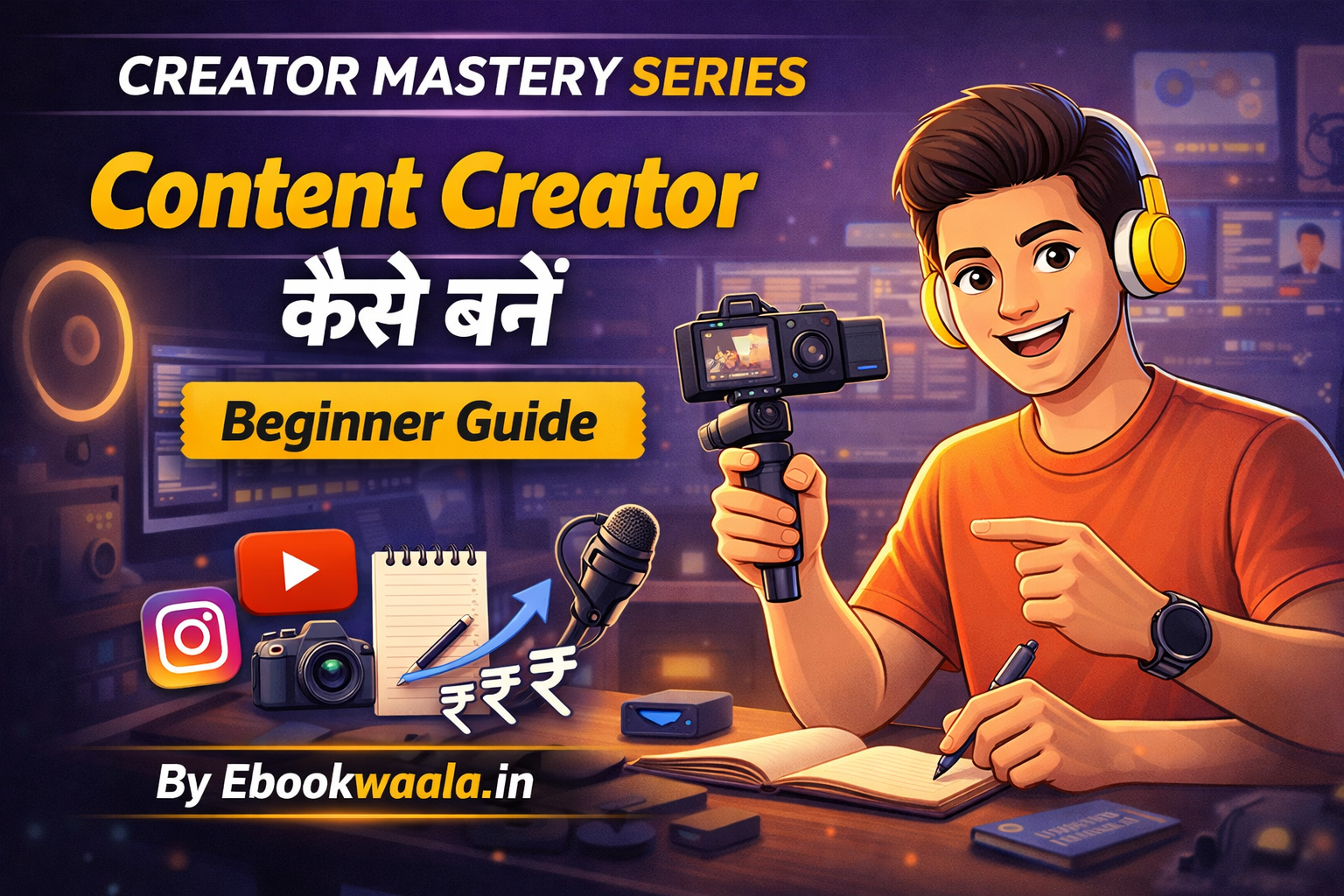content creator kaise bane beginner guide hindi creator mastery series ebookwaala blog cover illustration
