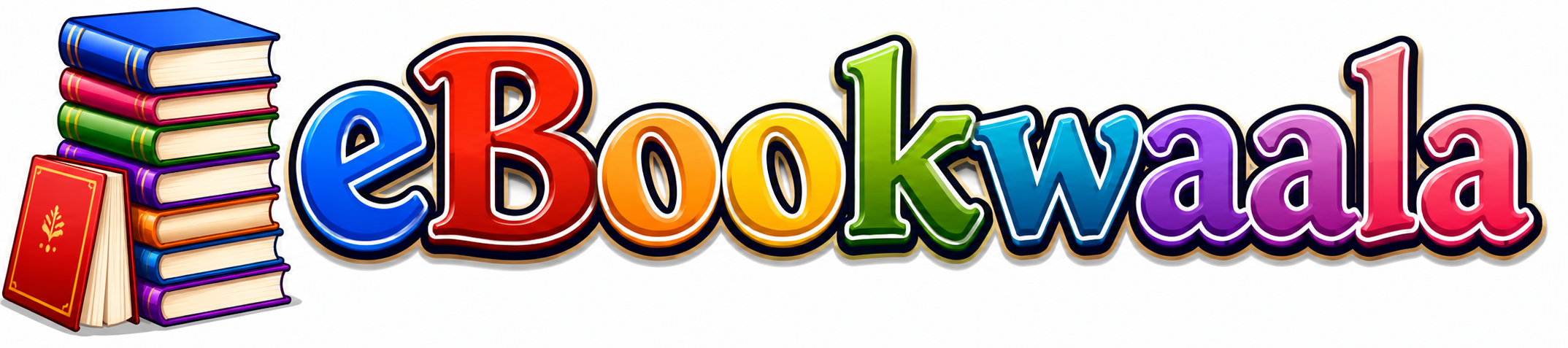 Colorful 3D EbookWaala logo with stacked books icon on white background representing digital learning and online eBooks platform.